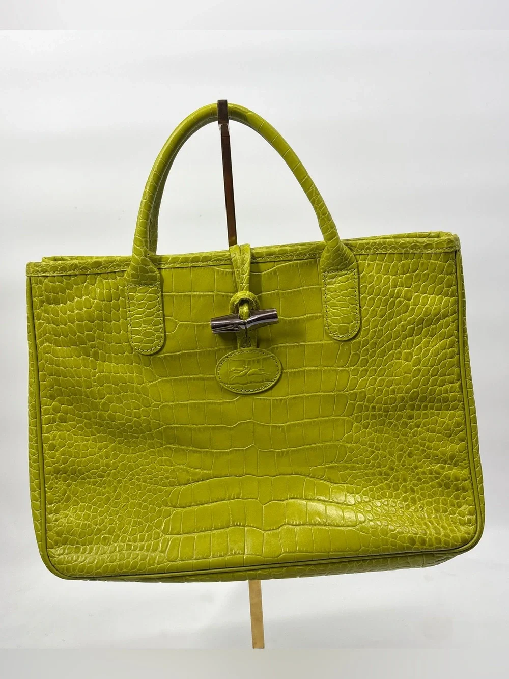 Longchamp Green Croc Embossed Roseau Bag